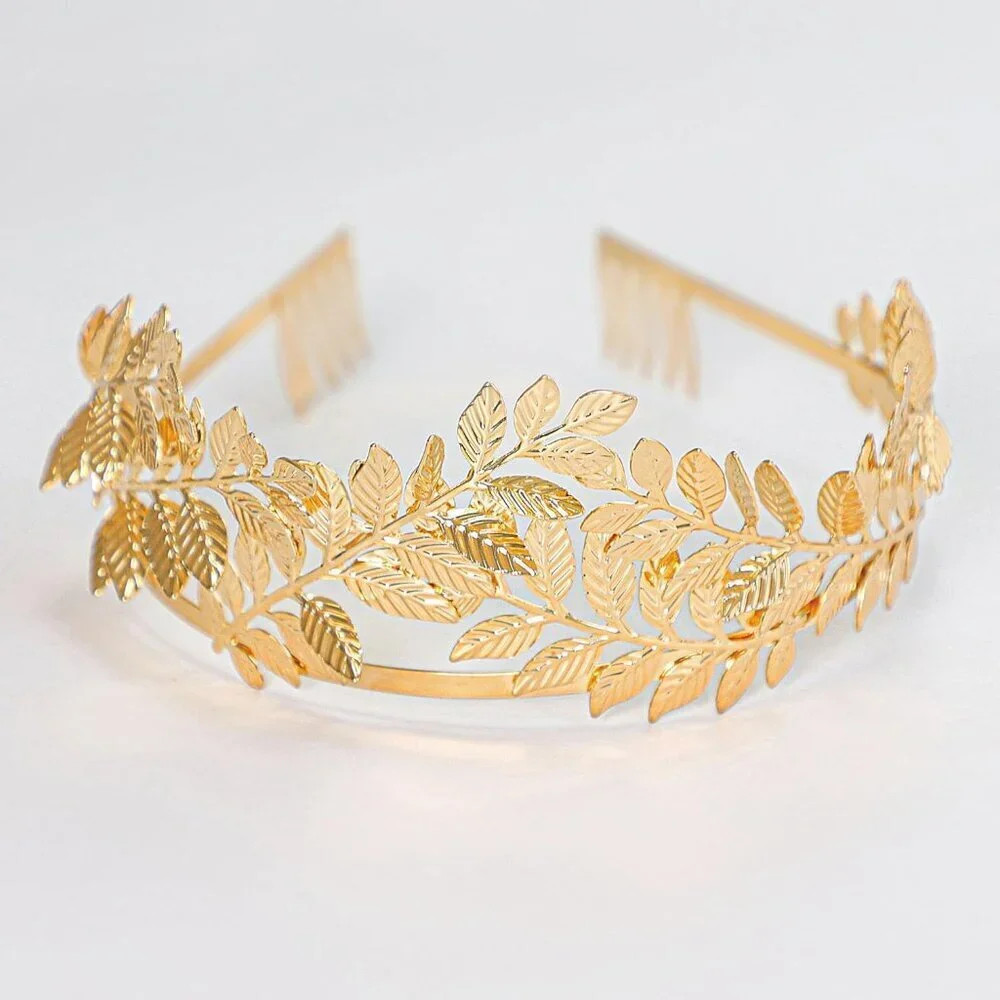 Gold Leaf Crown Laurel Wreath Headband Greek Roman Empress Costume Accessory - Picture 3 of 5